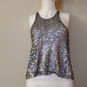 Free People grey sequin sheer racer back tank top, XS